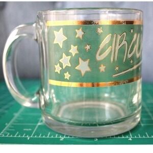 Vintage Circus Circus Las Vegas Glass Mug Gold Star Green Souvenir Coffee Cup‎